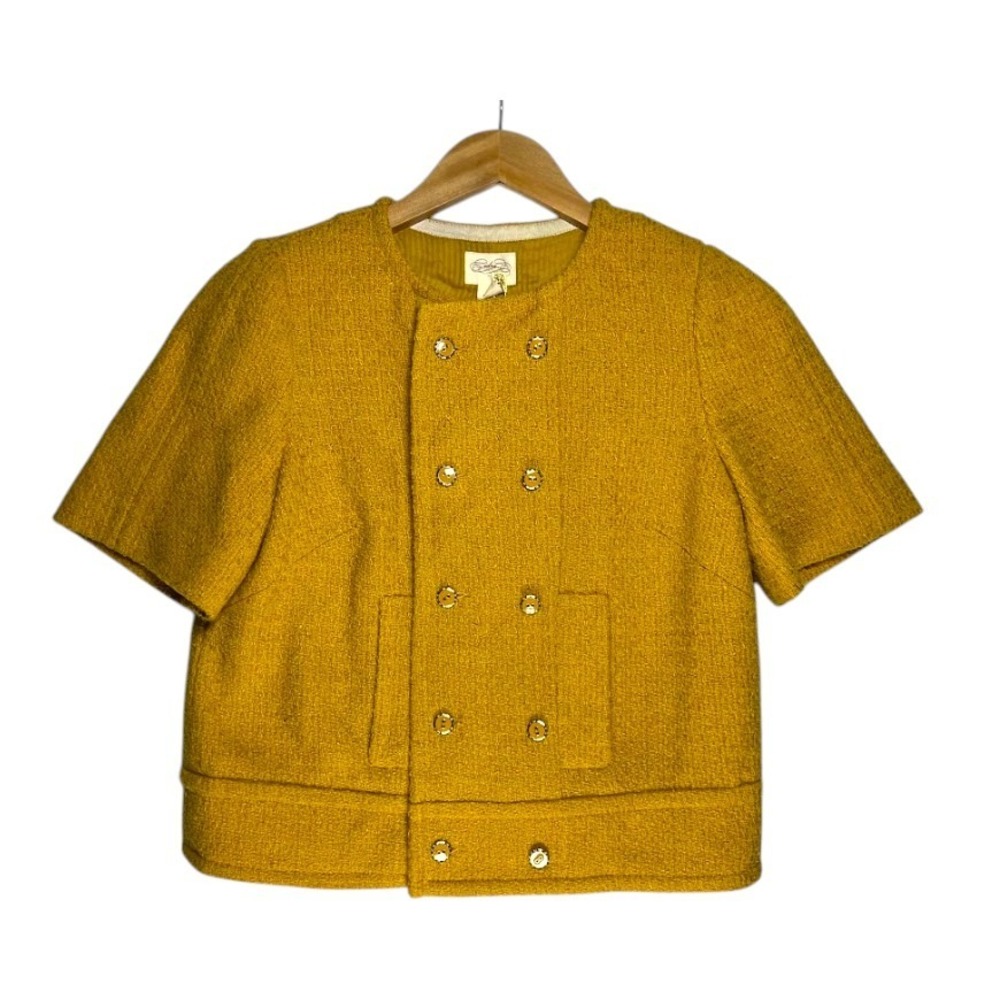 Anthropologie Cidra Boucle Tweed Jacket Top Mustard Double Breasted Womens 8 NWT